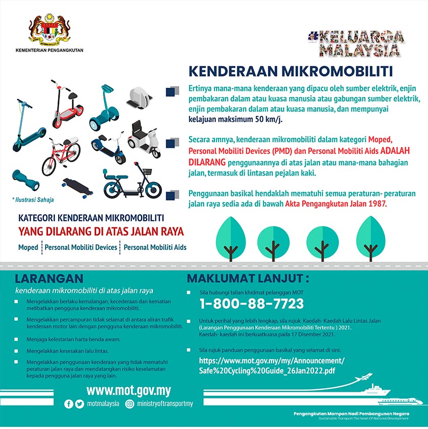 Antara kenderaan mikromonbiliti yang dilarang digunakan di atas jalan raya. - Foto MOT