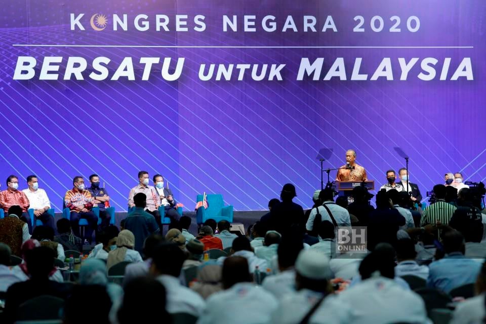 Muhyiddin menyampaikan ucapan pada Kongres Negara 2020 di MITEC, Kuala Lumpur. - NSTP/Aizuddin Saad